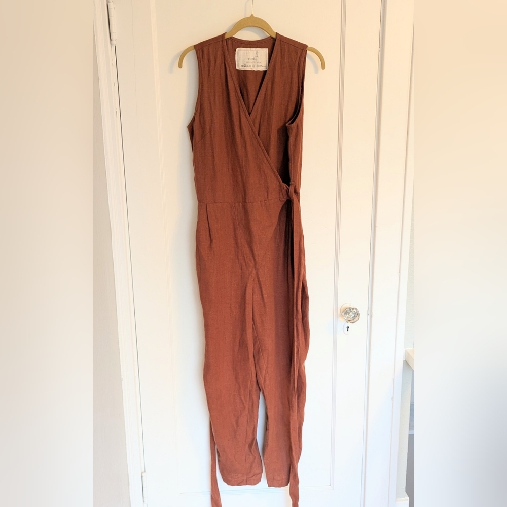 notPerfectLinen sleeveless Margaret jumpsuit redwood S/M